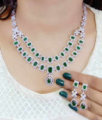 DENICRAAS Alloy Silver Green Jewellery Set(Pack of 1)