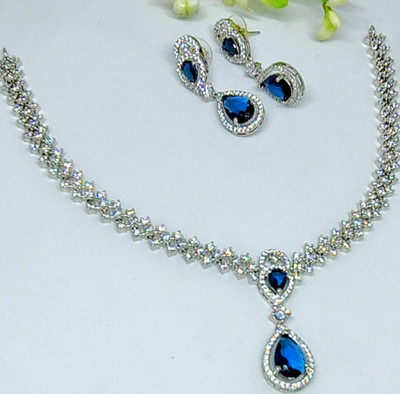 sobhanam Silver Blue Jewellery Set(Pack of 2)