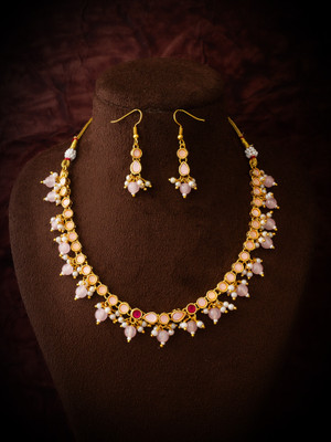 AADITA Brass Gold-plated Pink Jewellery Set(Pack of 2)