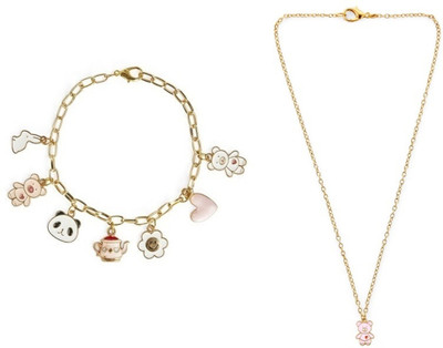 EnlightenMani Alloy Gold-plated Pink Jewellery Set(Pack of 2)