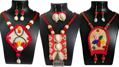 Loknath Handcraft Fabric Multicolor Jewellery Set(Pack of 3)