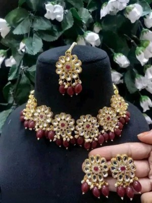 UNNATI JEWEL Alloy Gold-plated Maroon Jewellery Set(Pack of 1)