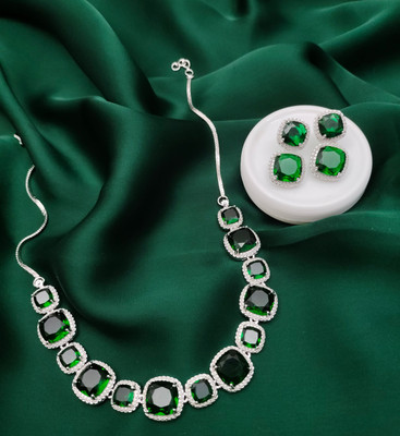 TAARIKAJEWEL Alloy Rhodium Green Jewellery Set(Pack of 1)