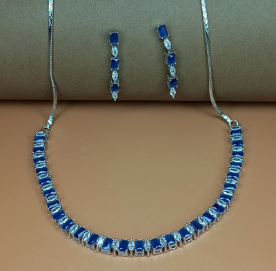 House of Pataudi Brass Silver Blue, Silver Jewellery Set(Pack of 1)