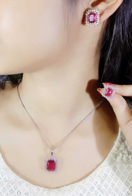 Vipunj Stainless Steel Sterling Silver Red Jewellery Set(Pack of 2)