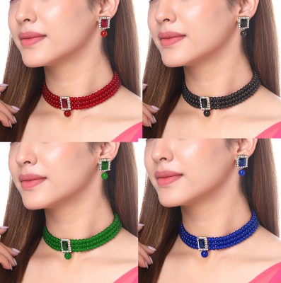 Filiko Crystal Gold-plated Red, Black, Green, Blue Jewellery Set(Pack of 4)