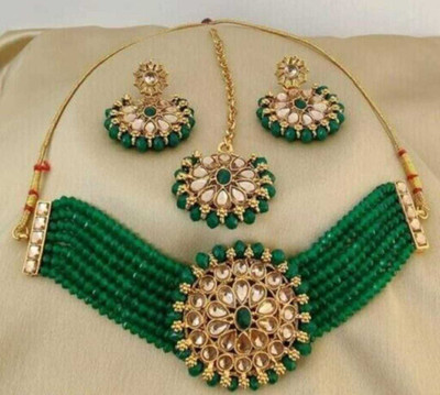 Amit Alloy Gold-plated Green Jewellery Set(Pack of 1)