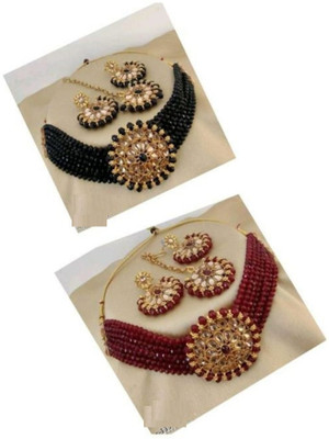 MAKHAN Alloy Gold-plated Black, Maroon Jewellery Set(Pack of 2)
