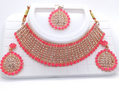 suman jewellers Alloy Gold-plated Copper, Pink Jewellery Set(Pack of 4)