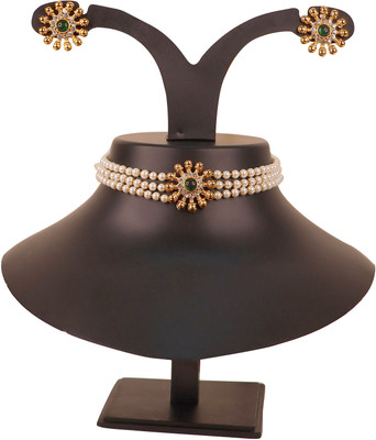 Swarajshop Alloy Gold-plated White, Maroon Jewellery Set(Pack of 3)
