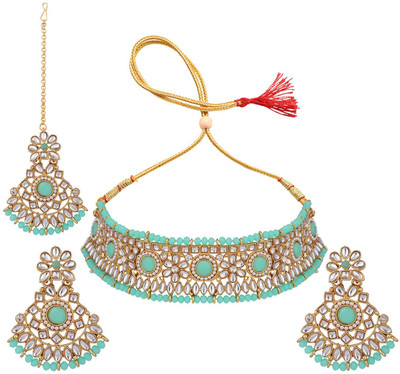 Angel In You Brass Gold-plated Green Jewellery Set(Pack of 4)