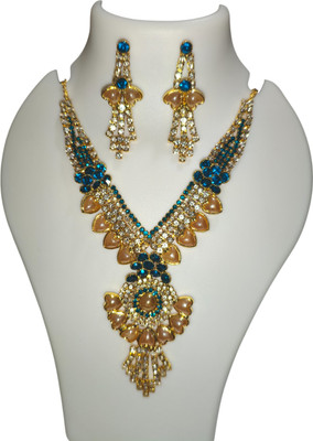 MIRAYA JEWELS Brass Gold-plated Turquoise Jewellery Set(Pack of 1)