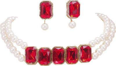 Ronak Fashion Alloy Gold-plated Red, White Jewellery Set(Pack of 1)