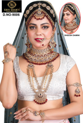 SHIVSHAKTI Alloy Gold-plated Maroon Jewellery Set(Pack of 7)