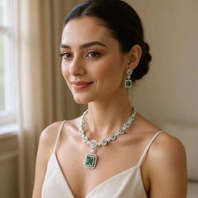 Laali Alloy Silver, Rhodium Green Jewellery Set(Pack of 1)