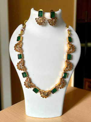 Tiny Troves Brass Gold-plated Green, Gold Jewellery Set(Pack of 3)