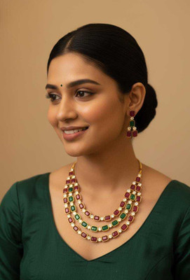 URVSSTORE Brass Gold-plated Multicolor Jewellery Set(Pack of 3)