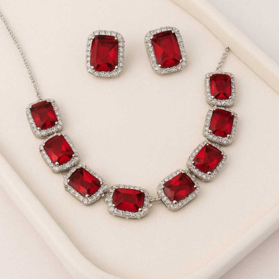 Radhe vibes Crystal Gold-plated Red Jewellery Set(Pack of 3)