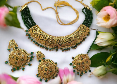 devanya crafts Brass Gold-plated Green Jewellery Set(Pack of 4)