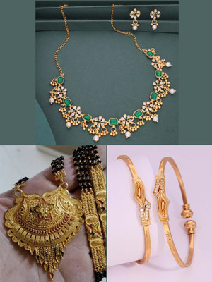 VEDDAA Brass Gold-plated Red Jewellery Set(Pack of 3)