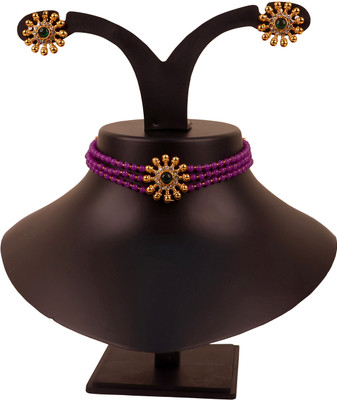 Ethnicking Brass, Copper Gold-plated Purple Jewellery Set(Pack of 1)
