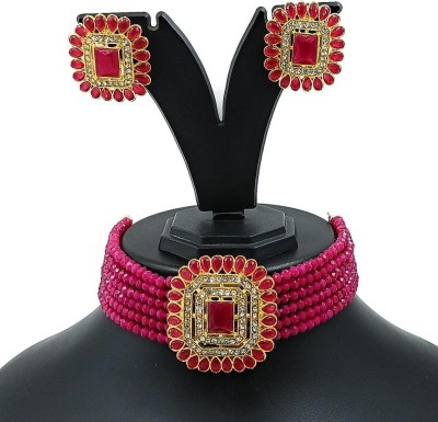 MAKHAN Alloy Gold-plated Pink Jewellery Set(Pack of 1)