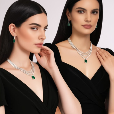 V.V. Sons Alloy Green, White Jewellery Set(Pack of 2)