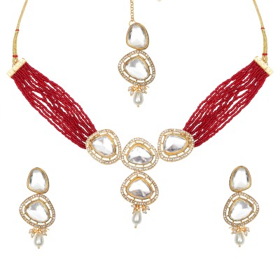 AKULYA JEWELS Metal Gold-plated Red Jewellery Set(Pack of 1)