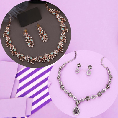 Vedda Brass Gold-plated Rose Gold, Blue, Grey Jewellery Set(Pack of 1)