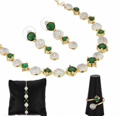 M Creation Alloy Gold-plated Green Jewellery Set(Pack of 1)