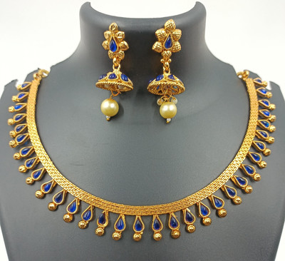 PBM CREATIONS Copper Gold-plated Blue Jewellery Set(Pack of 1)