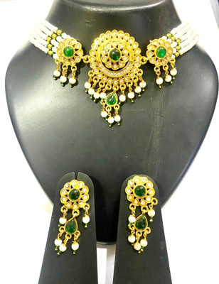 NIKYANKA Brass Gold-plated Gold, Green Jewellery Set(Pack of 3)