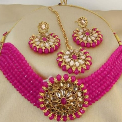 MAYRA TRADING Alloy Gold-plated Pink Jewellery Set(Pack of 1)