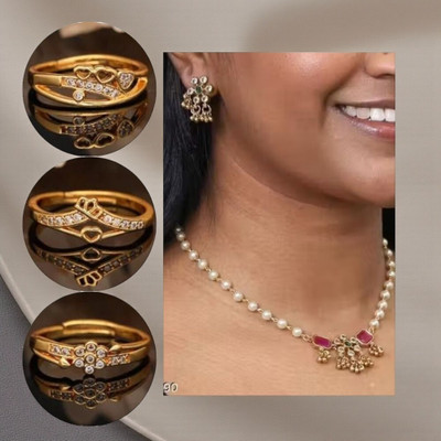 REEWAZIMPERIAL Brass Gold-plated Red, White, Gold Jewellery Set(Pack of 4)