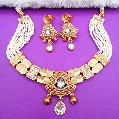 Nandai Art Alloy Gold-plated White Jewellery Set(Pack of 1)
