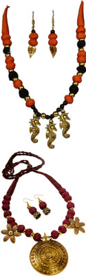HOUSE OFF COMMON Oxidised Silver Orange, Multicolor Jewellery Set(Pack of 2)