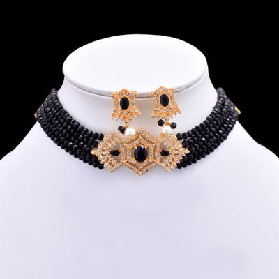 Poojajewl Brass Gold-plated Black Jewellery Set(Pack of 3)