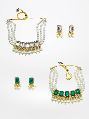 RAUNAK CREATION Alloy Gold-plated White, Green Jewellery Set(Pack of 2)