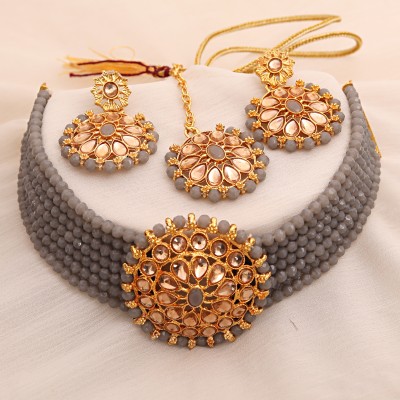 Mithila Fashion Alloy Gold-plated Grey Jewellery Set(Pack of 1)
