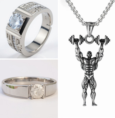 KURMASHOP Stainless Steel Sterling Silver Silver, White, Blue Jewellery Set(Pack of 3)