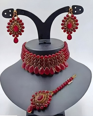 JMBW INTERNATIONAL Alloy Maroon Jewellery Set(Pack of 3)