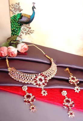 Arya Collection Alloy Gold-plated Maroon Jewellery Set(Pack of 1)