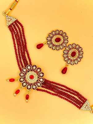 Dado sutho Alloy Gold-plated Maroon Jewellery Set(Pack of 1)