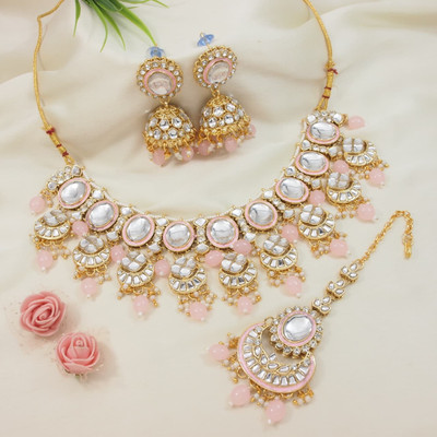 Atulya Alloy Gold-plated Pink Jewellery Set(Pack of 4)