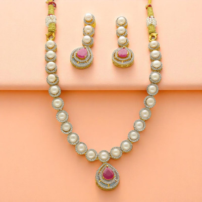 Sri Jagdamba Pearls Alloy Gold-plated White Jewellery Set(Pack of 2)