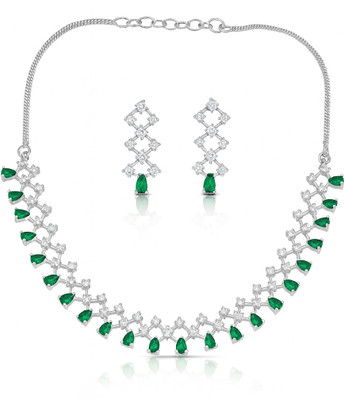 la fille d'or Brass Silver Green Jewellery Set(Pack of 1)