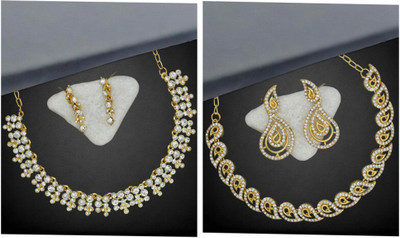 R A Enterprises Alloy Gold-plated White Jewellery Set(Pack of 6)