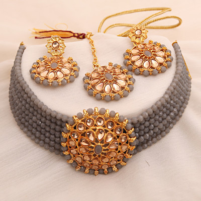 Chikku Alloy Gold-plated Grey Jewellery Set(Pack of 1)