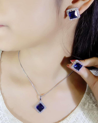 MAATRCHAAYA Stainless Steel Sterling Silver Blue Jewellery Set(Pack of 2)