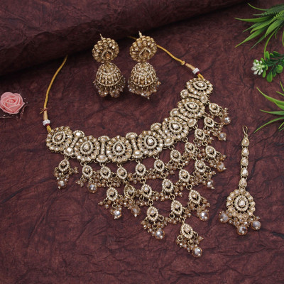 OrnaDzn Zevellery Alloy Gold-plated White Jewellery Set(Pack of 4)